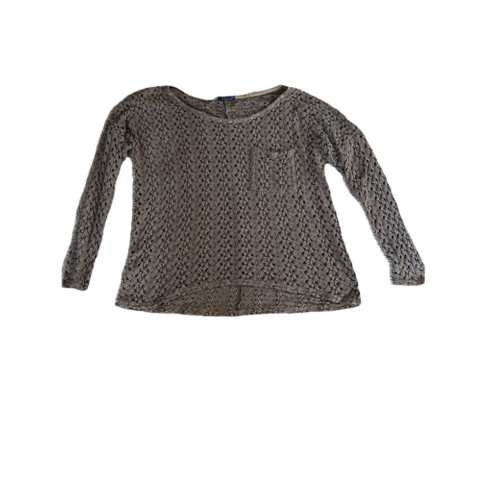 Sweet Claire Women's Crochet Long Sleeve Top Brown Taupe Boho See Measurements